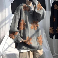 round neck mens sweater pullover loose winter leisure all match harajuku bear oversized sweaters korean fashion clothing