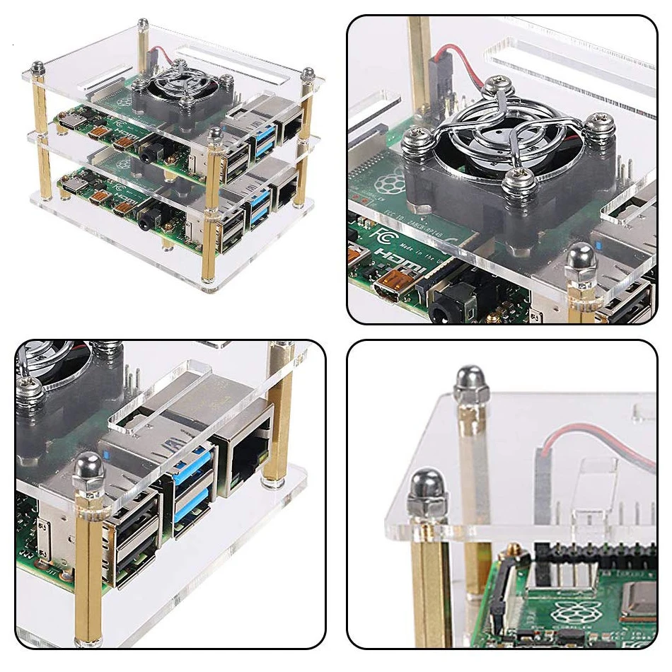 

Raspberry Pi 4 B Case, Raspberry Pi Rack Cluster Case with Cooling Fan for Raspberry Pi 3 Model B+, Pi 2 Model B,Pi B+