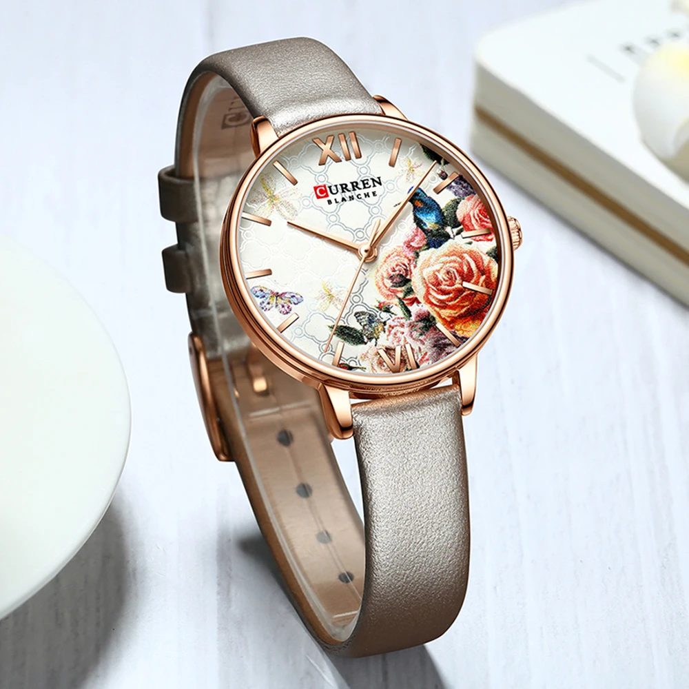 

CURREN Leather Strap Watches Women's Quartz Watch Beautiful Pink Wristwatches Ladies Clock Female Fashion Design Charming Watch