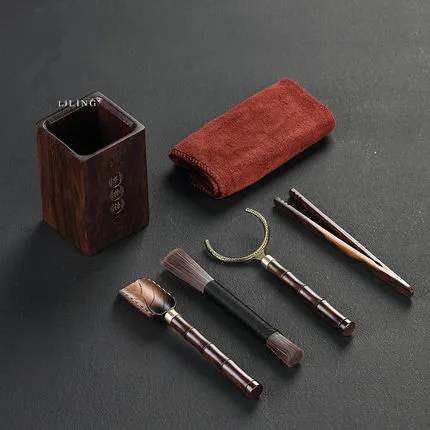 Ebony Аксессуары для чая церемония шесть джентльменов зажим трубки ложка набор
