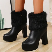 2021 warm party ankle boots womens shoes breathable chunky high heels retro zipper short boots autumn winter short boots shoes