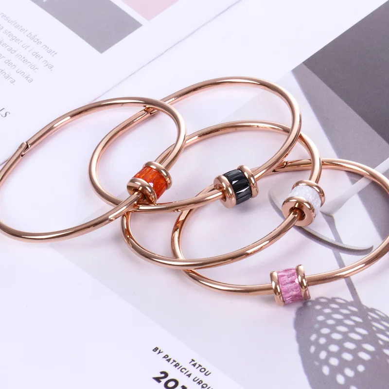 

Вращающийся браслет с кристаллами из титановой стали цвета розового золота высокого качества, ювелирные изделия