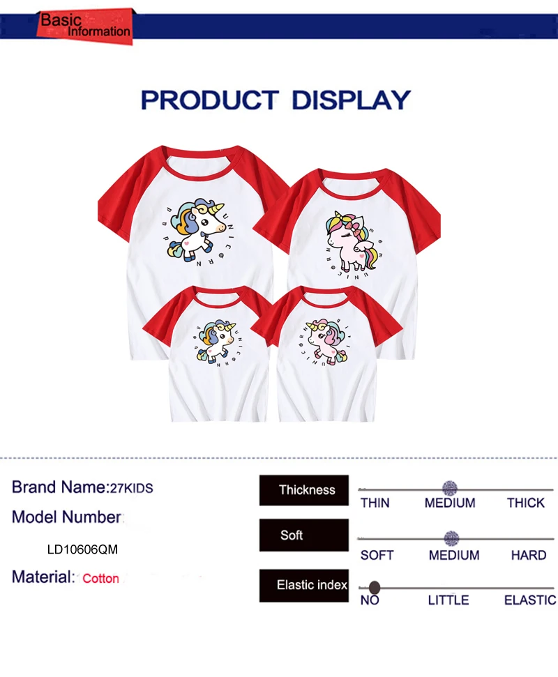 

27kids Father Mother Boy Girl Matching Clothes Unicorn Pattern Short Sleeve Casual T-shirt Top Family Parent-child Outfits