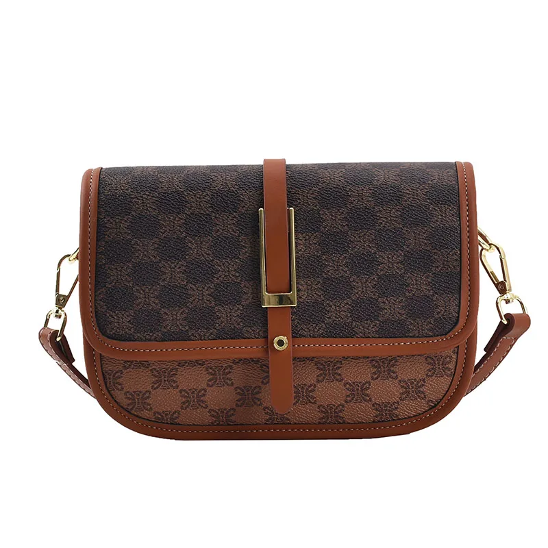 

Retro Pattern PU Leather Crossbody Flap Bag for Women 2021 Brand Trends Shoulder Handbags and Purses Female Designer
