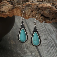 2021 fashion vintage silver natural turquoises earring blue stone water droplets dangle earrings for women boho