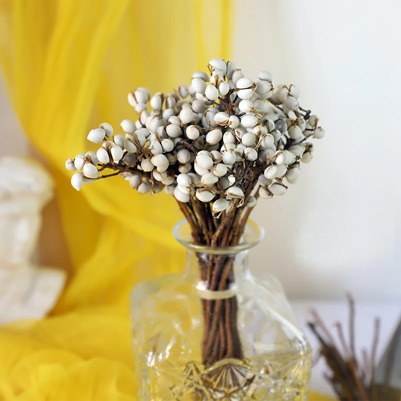 

20pcs Dired Flowers Natural Cotton Balls Plants Real White Fruit Bunch Wedding Marriage Party Decorative Home Living Room Decor