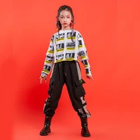 1190 stage outfit hip hop clothes kids girls boys jazz street dance costume black white sweatshirt pink pants hiphop clothing