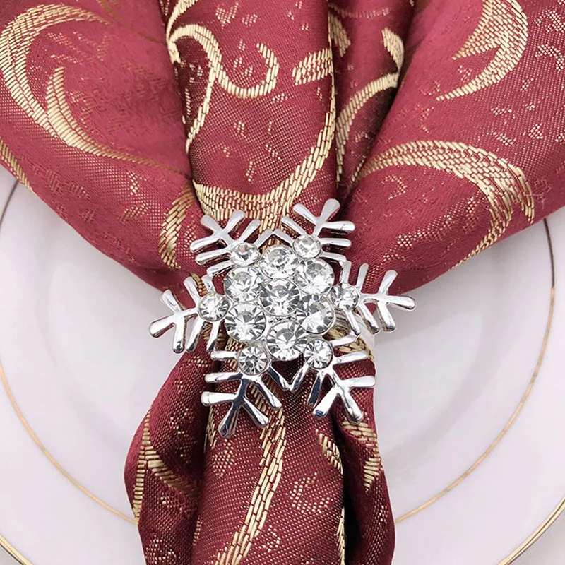 

Silver Snowflake Napkin Ring Christmas Napkin Holder Festive Crystal Rhinestone Napkin Ring Wedding Christmas Table Dinner Decor
