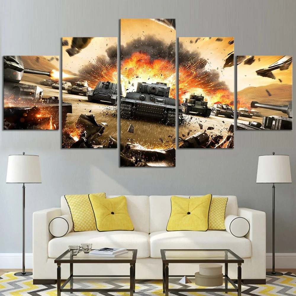 Картина на холсте принты для украшения дома 5 панелей Мир танков видеоигра