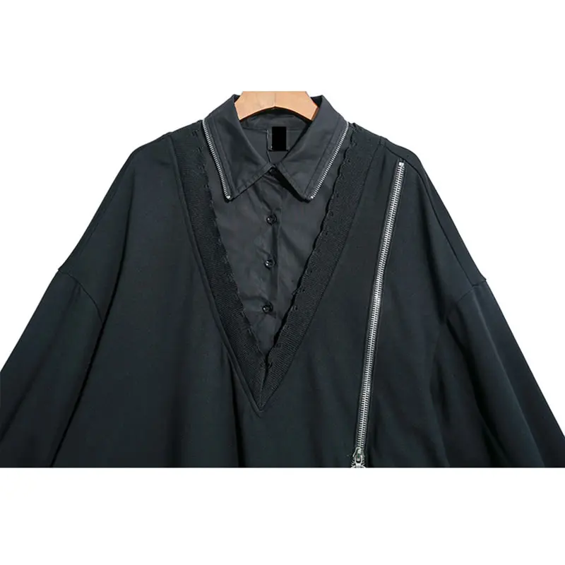 XITAO женский черный длинный свитер элегантный корейский модный отложной воротник