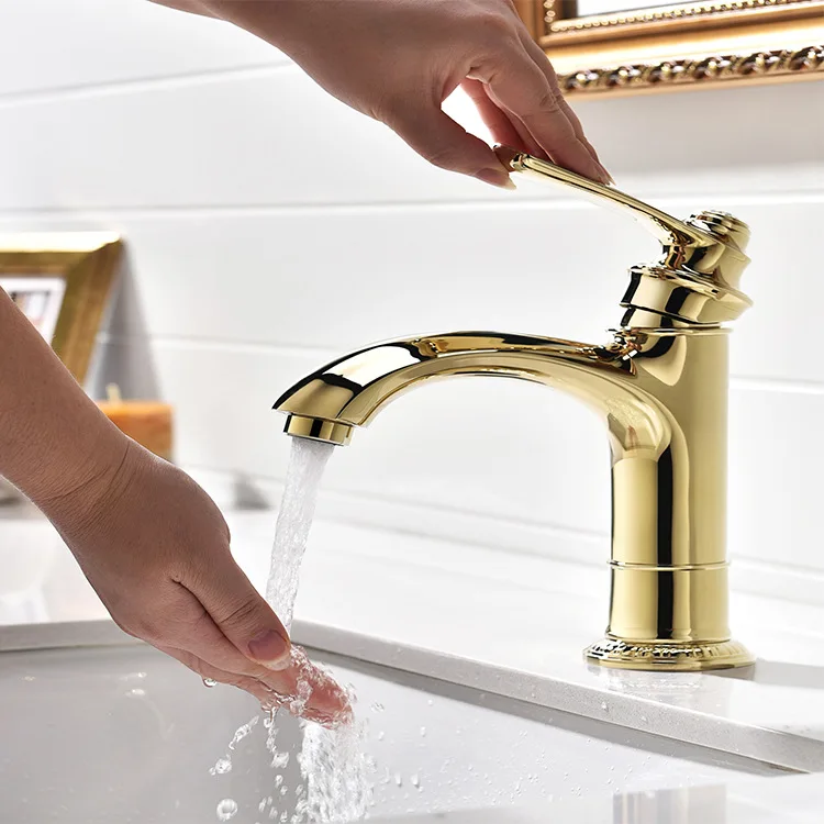 Роскошный латунный кран для раковины ванной комнаты Золотой Кристалл красивый