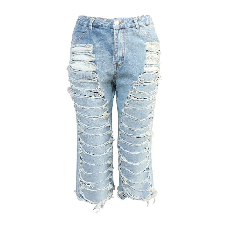 

bf big hole jeans women summer new fashion trend slim casual five-point pants