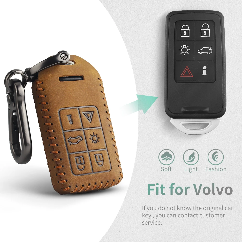 Dandkey без ключа для входа из натуральной кожи Volvo S60 S80 V60 XC60 XC70 Fob 6 кнопок Smart Cae чехол