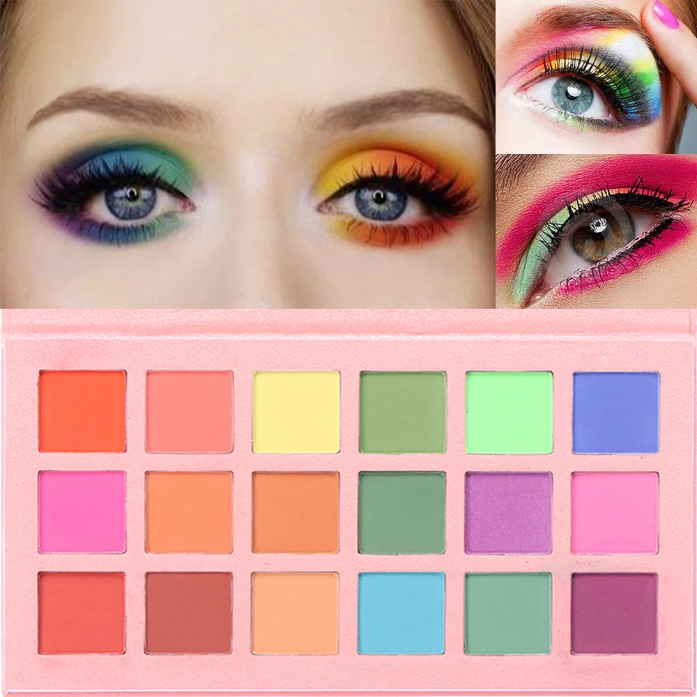 Палитра неоновых теней для век 18 цветов матовые и яркие тени шелковистая пудра