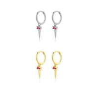 pave square rose red zircon long spike rivet hanging drop earrings for women rock punk earrings jewelry piercing pendientes 2022