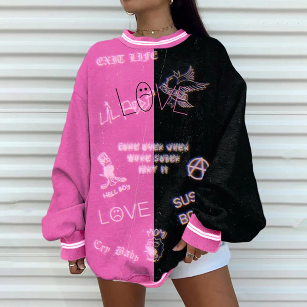 

Hoodies Women Autumn 2021 Fashion Streetwear Loose Sweatshirts Tops Gothic Goth Letter Printed Oversized Female Hooded Punk