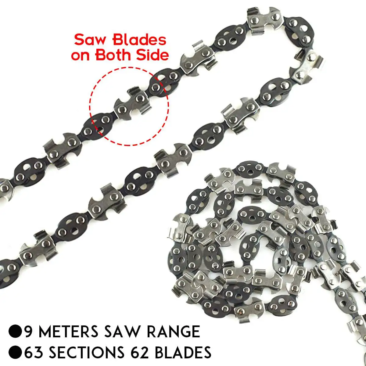 

48 Inch Saw High Reach Rope Chain Tool Kit 62 Blades 63 Sections Cutter on Both Sides Wood Cutting Woodworking Camping Tool