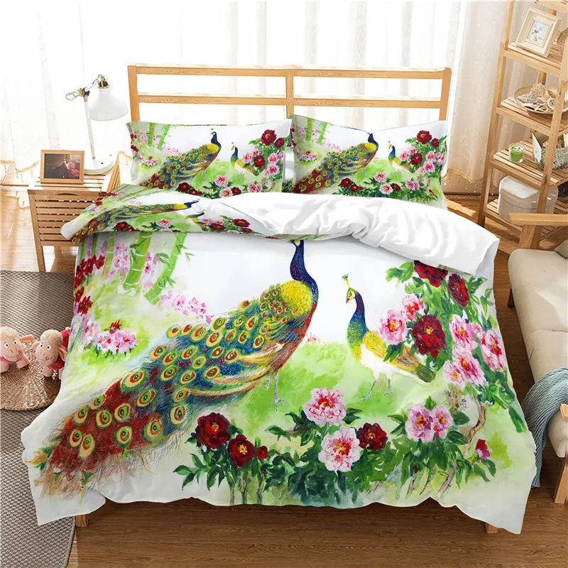 Домашний текстиль Роскошные 3D с принтом Павлин для девочек 2/3 шт. удобные