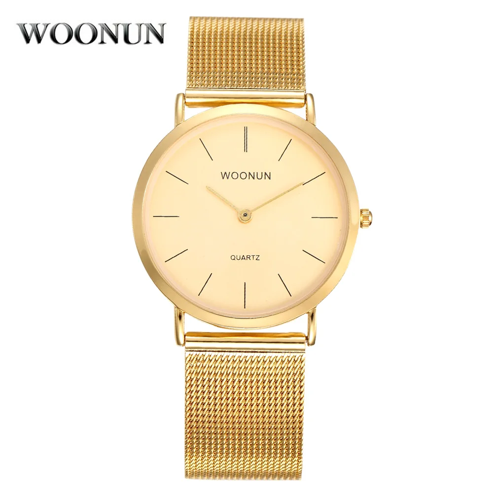 

New Production 2020 WOONUN Top Brand Luxury Men's Gold Watches Thin Mens Quartz Watches Men's Stainless Steel Mesh Band Watches