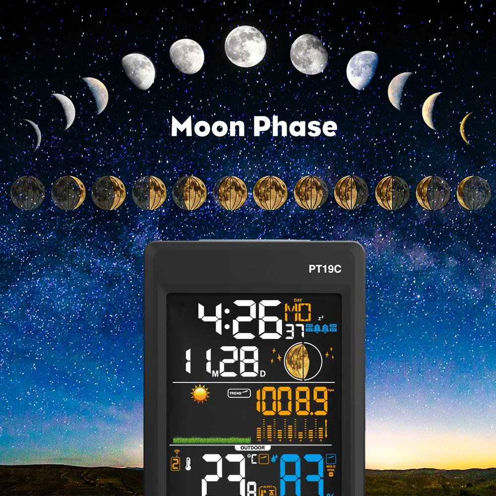 Метеостанция Protmex Беспроводная цветная PT19C с будильником датчиком температуры