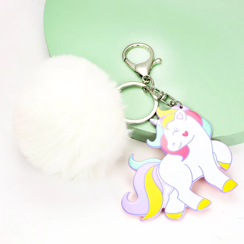 

March hot style Acrylic Hairy Ball Unicorn Key Ring