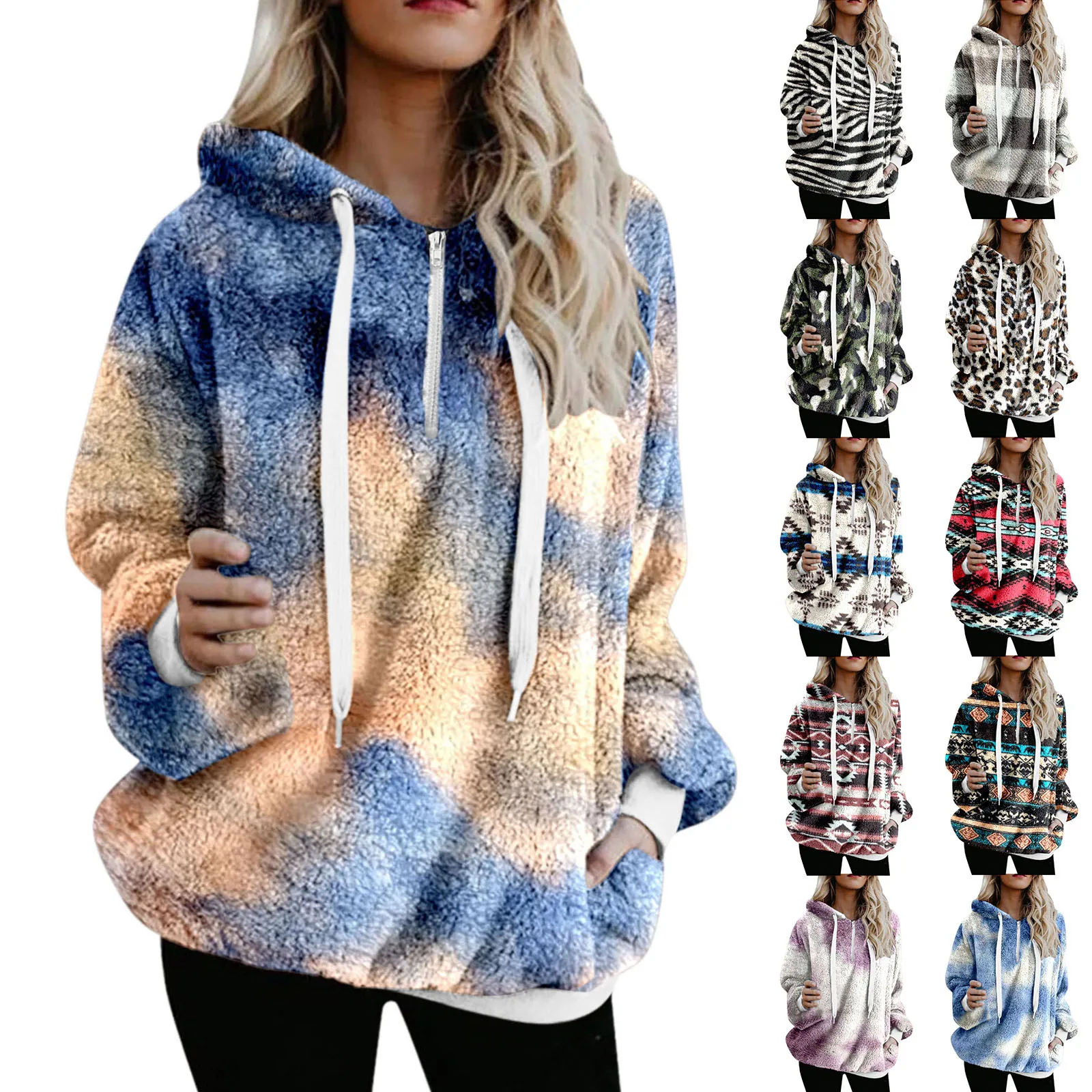 

Худи в стиле Харадзюку, женские толстовки, свитшот с капюшоном, зимняя уличная одежда, теплая куртка на молнии с карманами, пальто, верхняя о...