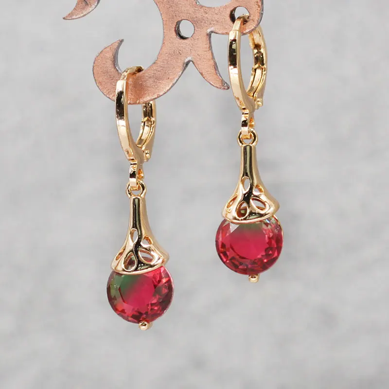 Женские богемные серьги-подвески роскошные золотые серьги с красным цирконом
