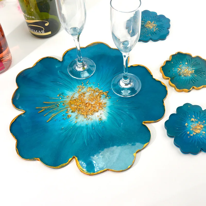

Crystal Epoxy Resin Mold Flower Coaster Mould Cup Pad Petals Handmade DIY Casting Craft Moldes Moule Bougie Silicone Mold Set