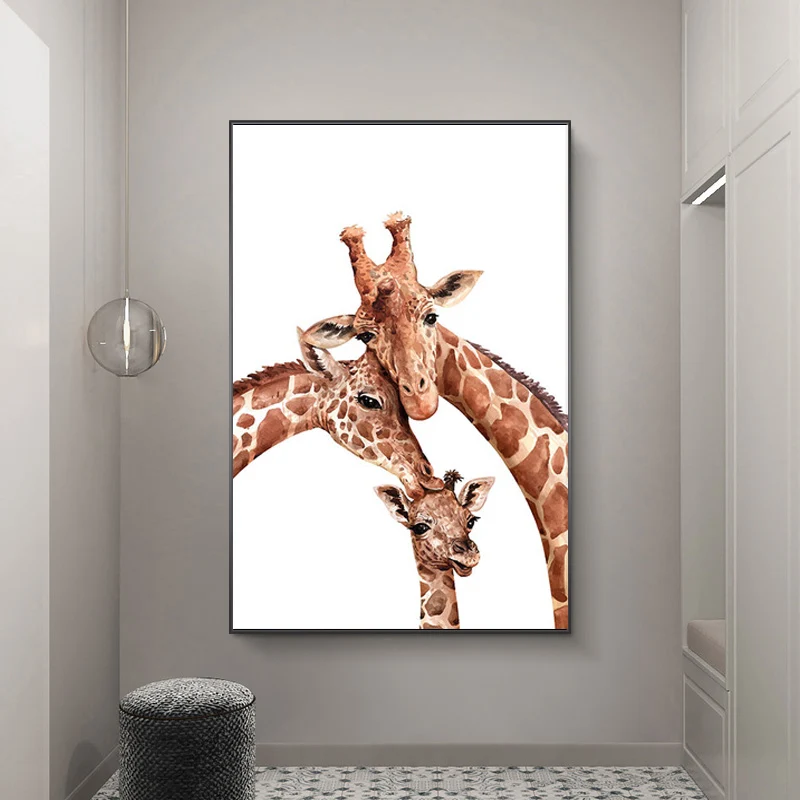 

Cute Giraffe Funny Animal Family Canvas Paintings Watercolor Posters and Print Wall Art Picture for Living Room Home Decoration