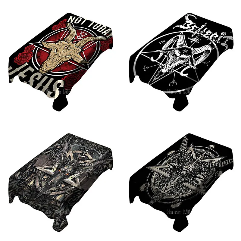 

Occult Satanic Art Jesus Gift Atheist Top Goat Black Metal Pentagram By Ho Me Lili Tablecloth Waterproof Stain Resistant