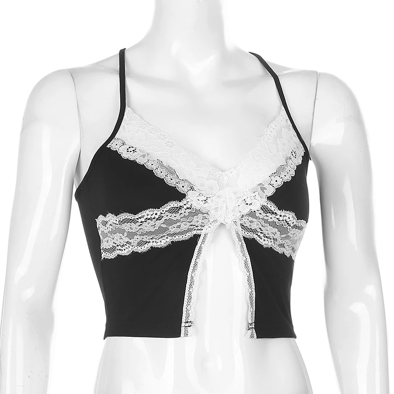 Женский укороченный топ с кружевными краями и V образным вырезом|Топы| |