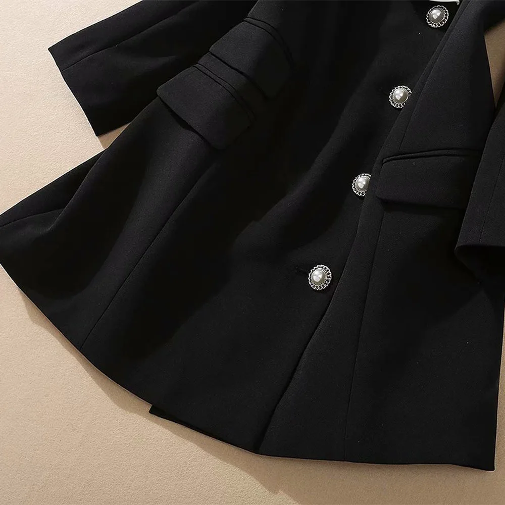

Quality New Top Blazer Dress 2021 Spring Autumn Business Women Notched Collar Beading Buttons Long Sleeve Black Work Dress OL