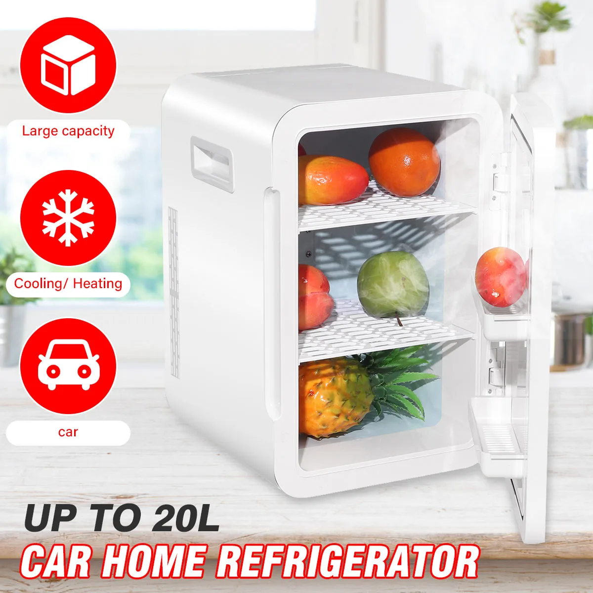 

US Stock 20L Car Refrigerator Mini Fridge Cooler Freezer Small Fridge 12V Food Fruit Portable 220V For Home Use Vehicle Truck