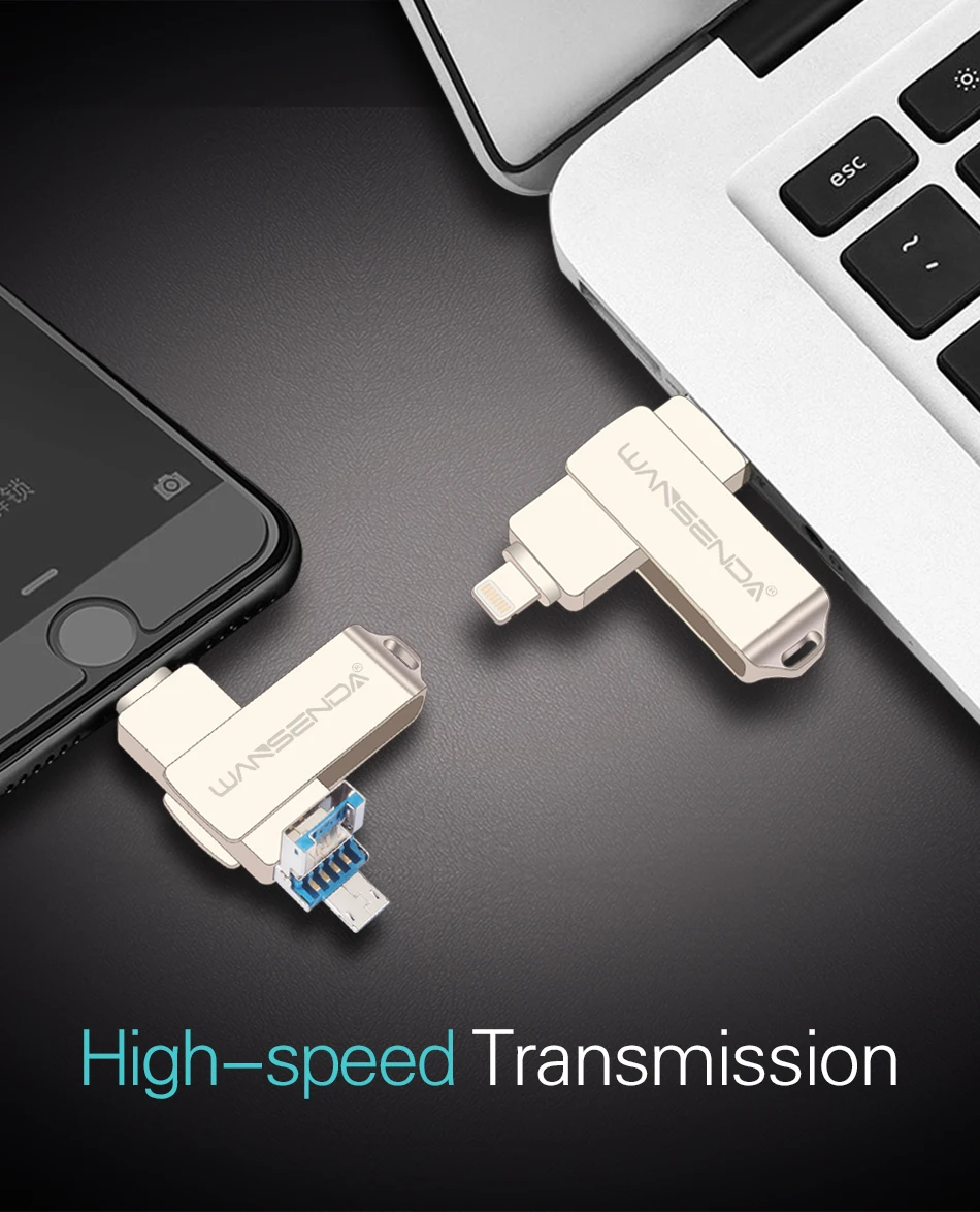 Флэш-накопитель wansenda 3,0 OTG USB флэш-накопитель 128 ГБ флеш-накопитель 16 ГБ 32 ГБ 64 Гб Флешка 3 в 1 Micro USB флешка для iPhone XS MAX/X/8 Plus