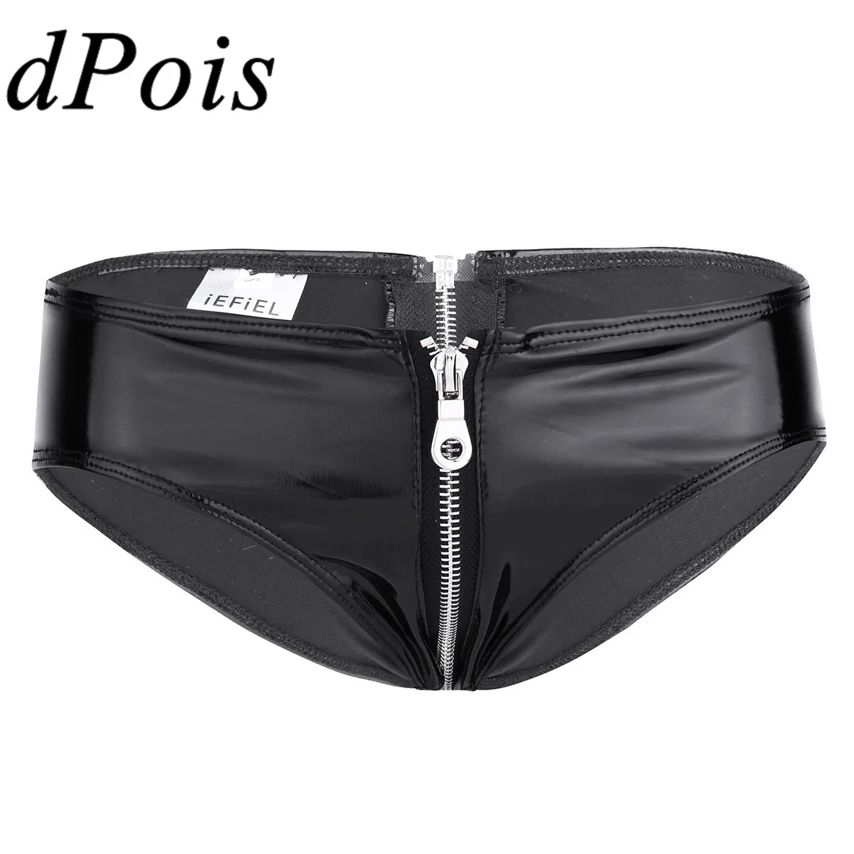Женское нижнее белье блестящее кожаное женские трусы бикини на молнии с открытой