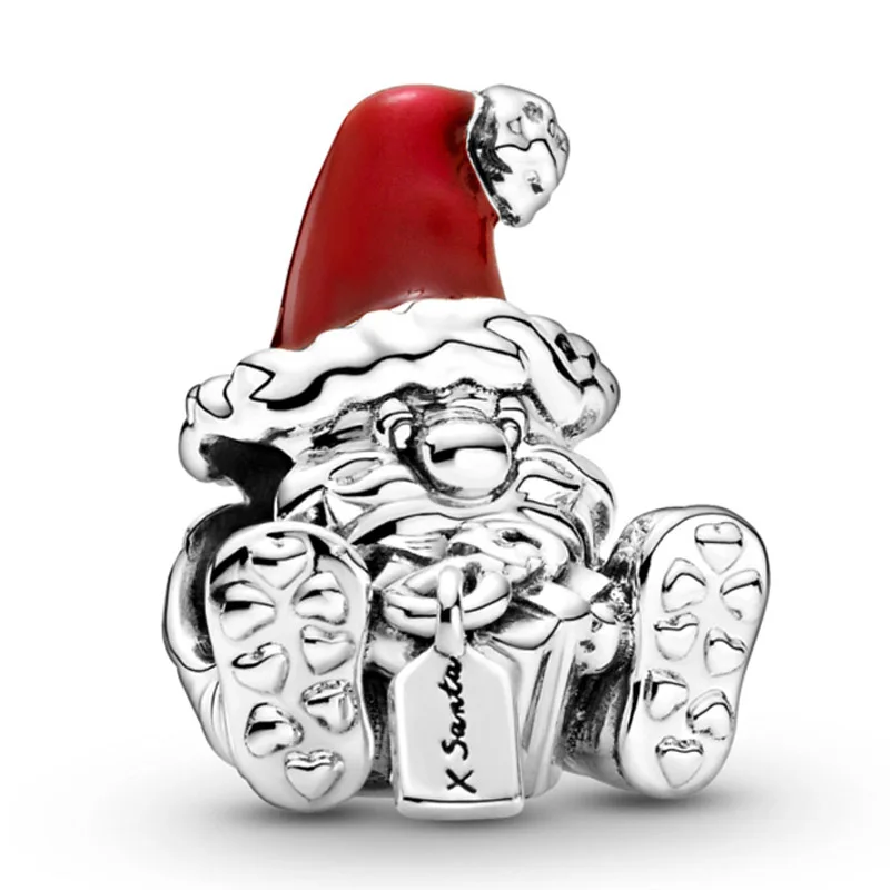 

Original Red Hat Seated Santa & Present Charm Diy Jewelry Fit 925 Sterling Silver Bead Popular Bracelet Necklace