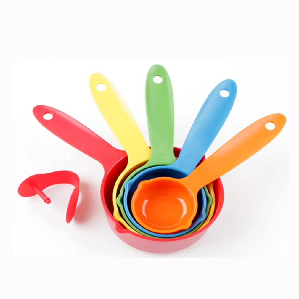 

Hot Newest 5 Pcs/Set Household Measuring Scoop Colorful Plastic Kitchen Measuring Cups Ergonomic Handle Sugar Cake Baking Spoon