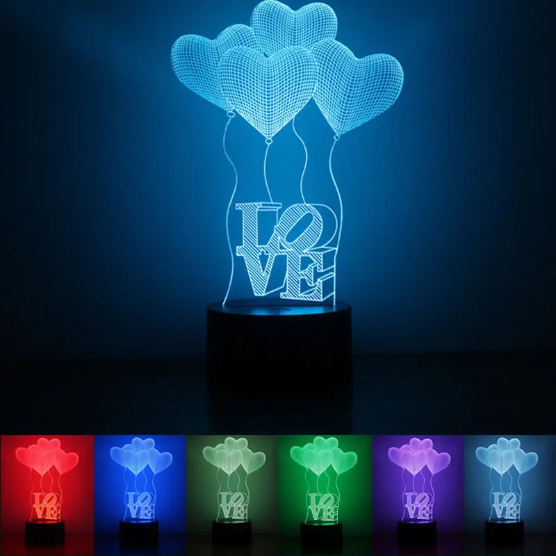 3D ночсветильник с питанием от USB шары в форме сердца светодиодный Светодиодная