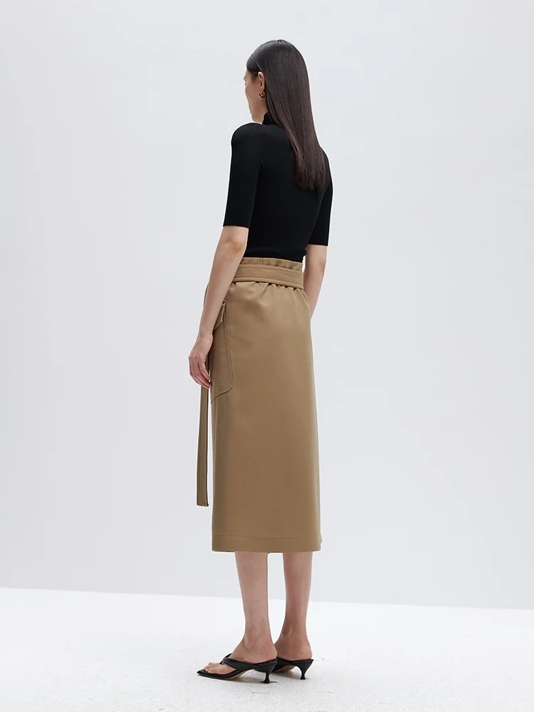 

Spring Summer 2021 New Arrivals Cargo Pockets Belted Midi Long Skirt Women