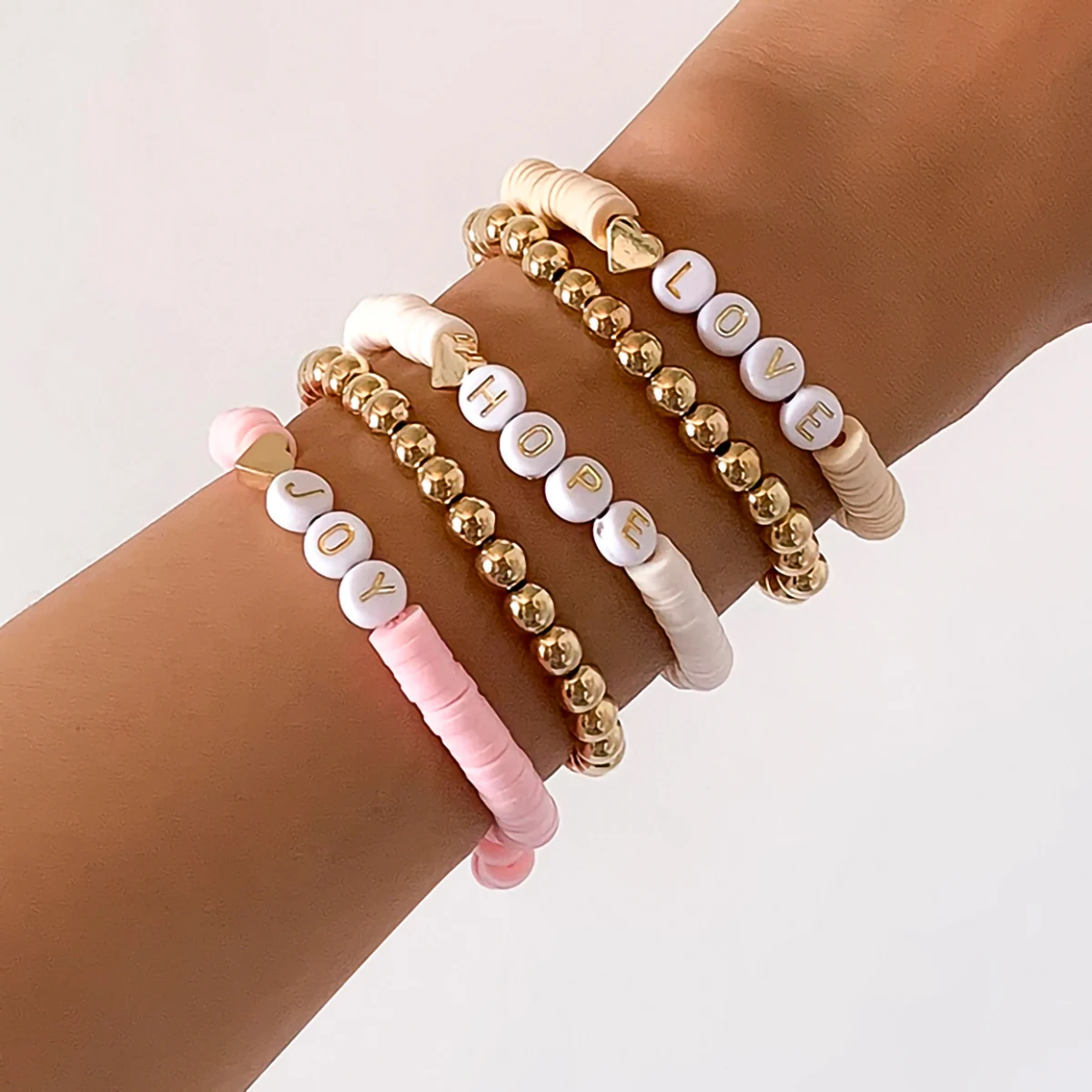 

IngeSight.Z Candy Color Soft Clay Acrylic Letter Bracelets Bangles Multi Layered Beads Chain Bracelets Set for Women Jewelry