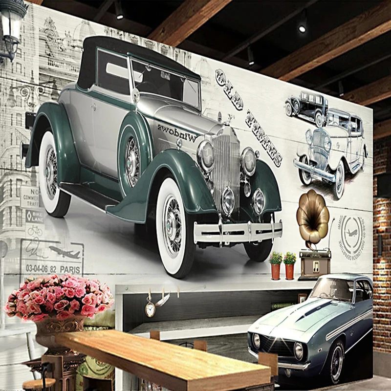 

Photo Wallpaper Retro European Nostalgic Classic Car Graffiti Mural Restaurant Cafe Background Wall Decor Papel De Parede Fresco