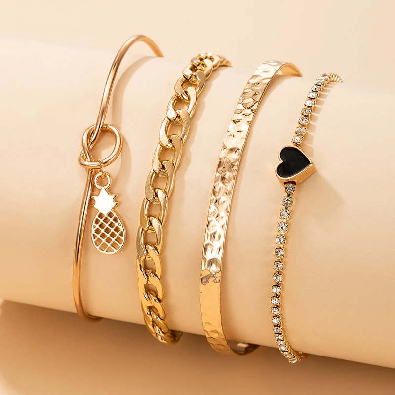 

Женский браслет Tocona в виде ананаса, толстая металлическая цепочка из золотого сплава, ювелирные изделия из тяжелого металла, 4 шт./компл. 16512