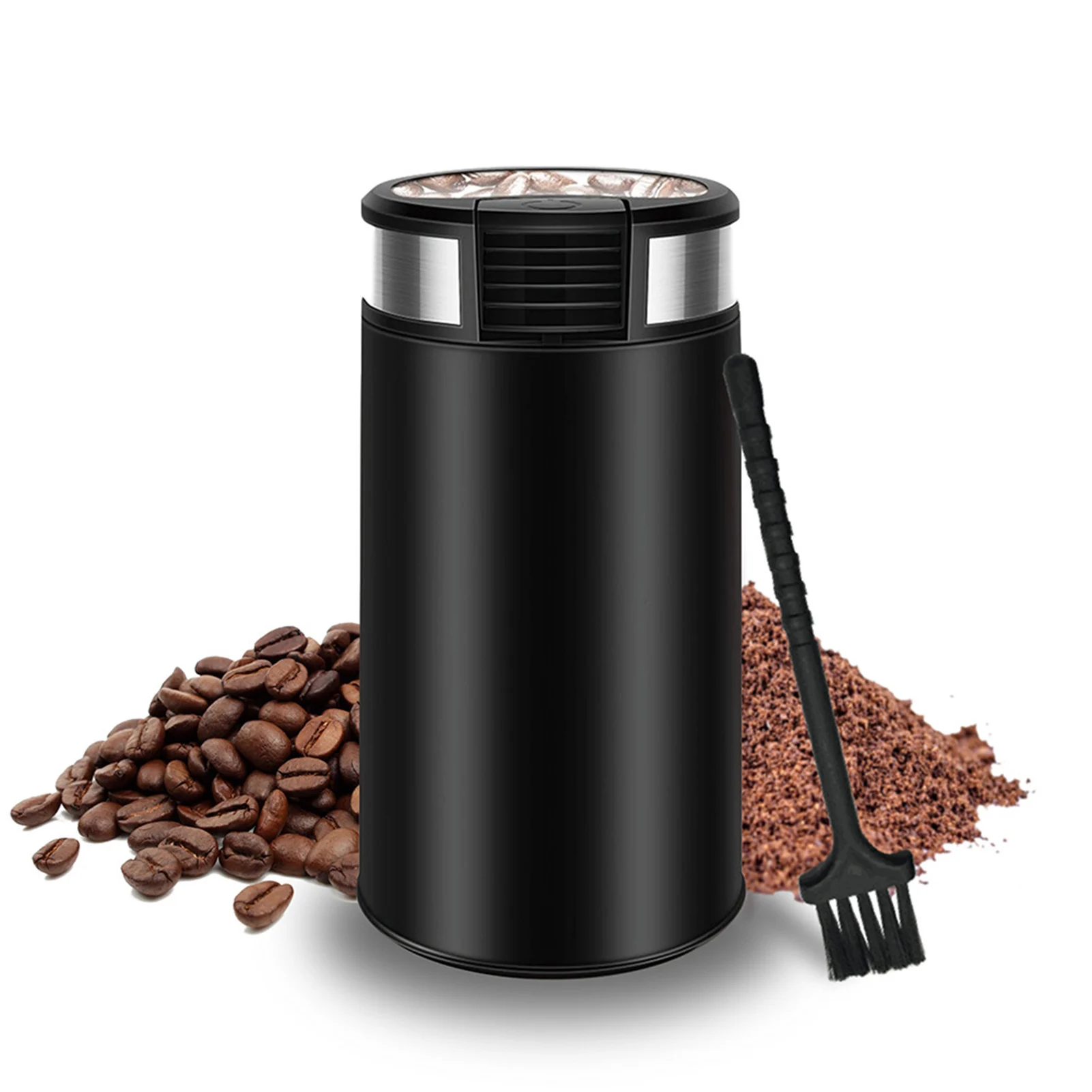 

Электрическая кофемолка с щеткой для чистки, зернистая кофемолка из нержавеющей стали для кофейных орехов, бытовые кухонные принадлежност...