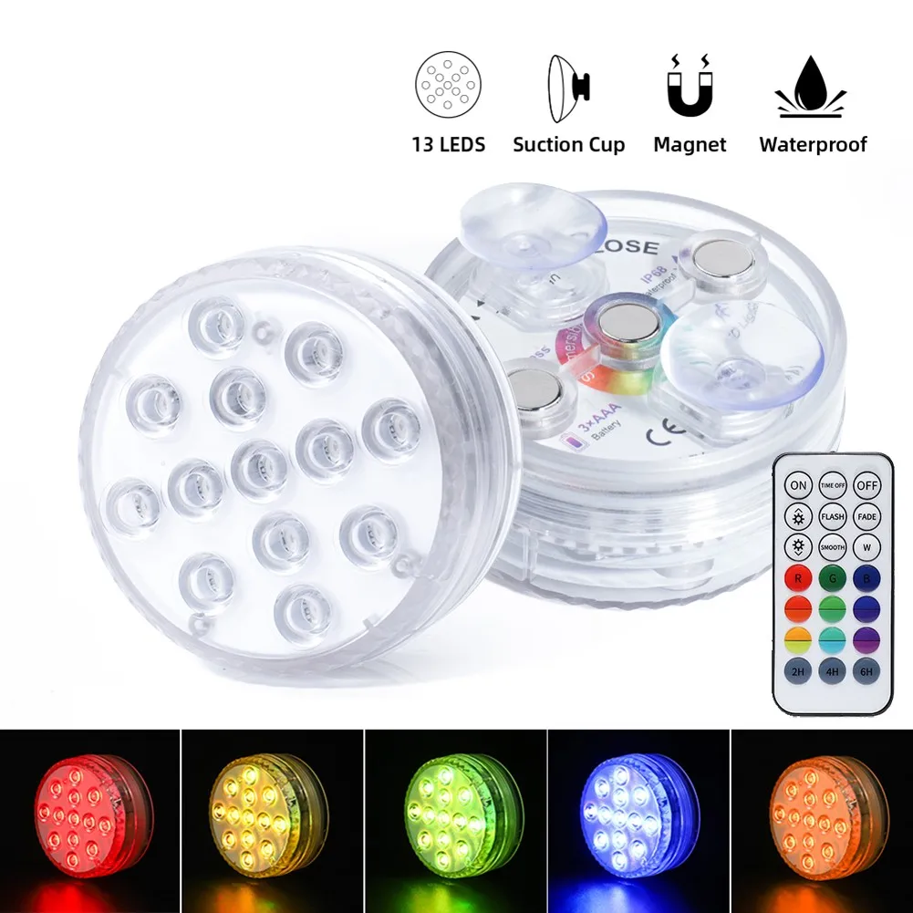 

13 LED Remote Controlled Waterproof Battery Powered Multi Color Submersible Light Multi Color Lamp For Party Event Lighting