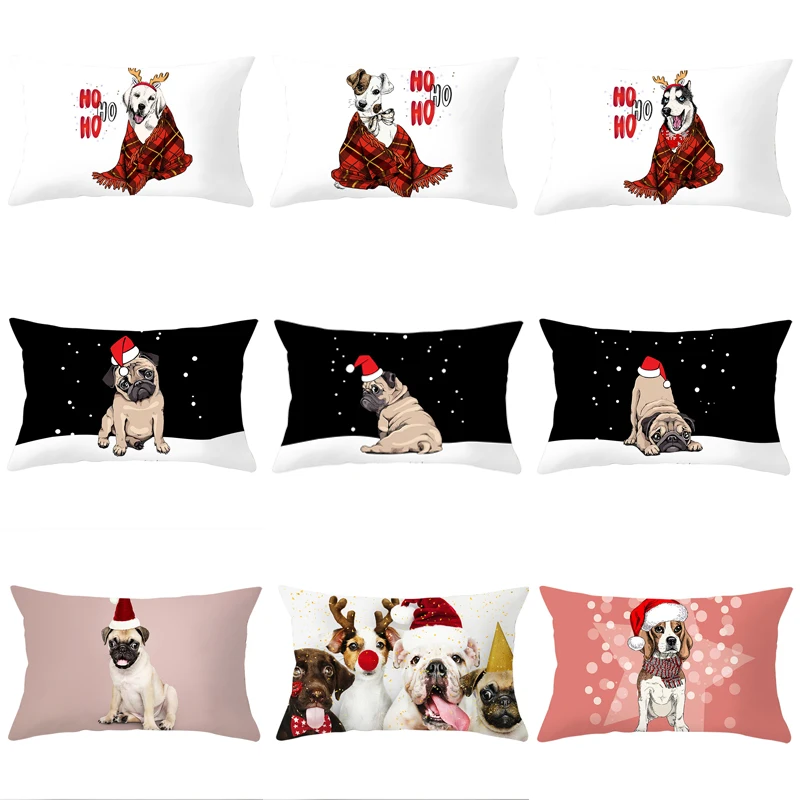 Рождественская подушка крышка собака Декоративная Подушка Чехол мопса