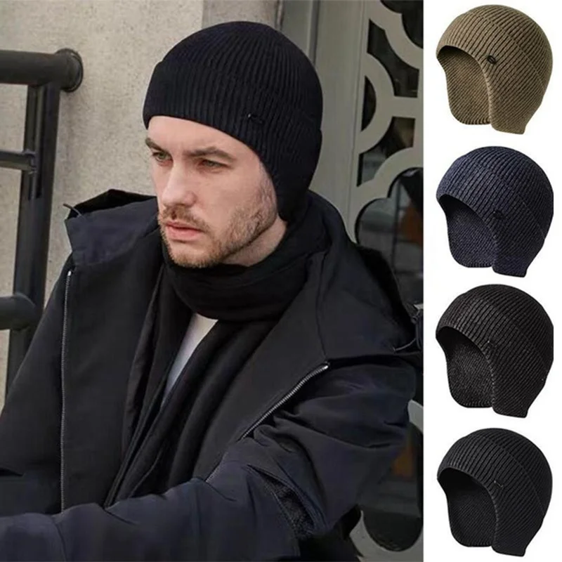 

Hot Winter Earmuff Cap Men's Outdoor Knitted Hat Warm Skullies Beanies Hat Woman Ear Protection Cycling Ski Earflaps Bonnet Hats