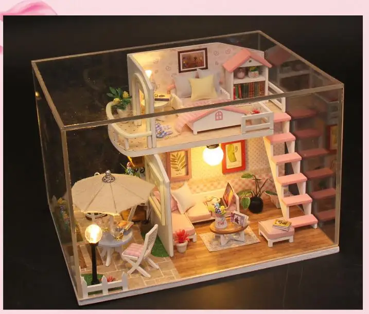 Милая комната креативный Кукольный дом сделай сам Миниатюрный с 3D светодиодной