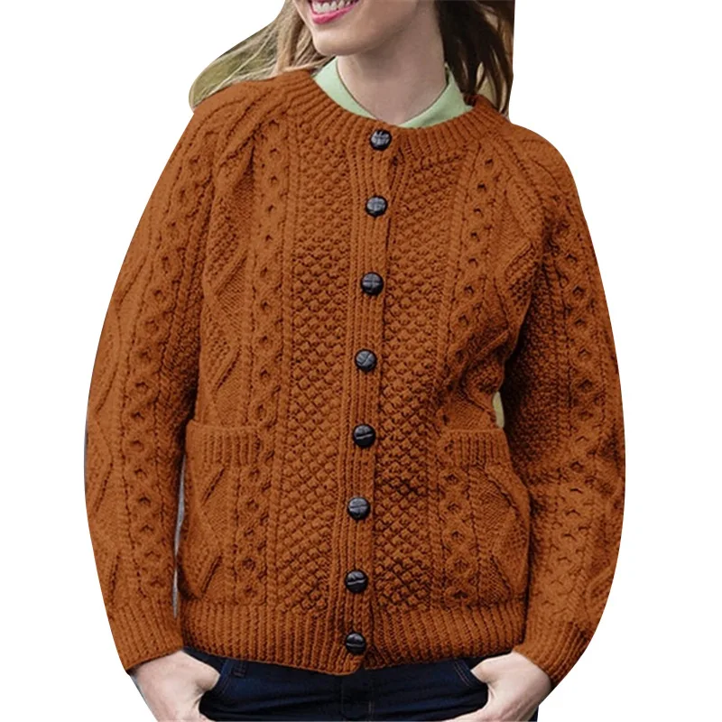 

sweater 2020 winter new single-breasted long-sleeved solid color sweater women o-neck