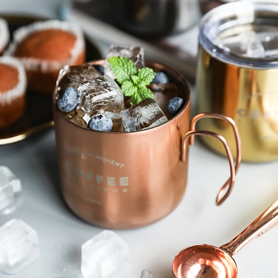 Metal Nordic Coffee Mugs Stainless Protein Shaker Vintage Big Cute Portable Mug Lid Milk Tea Botellas Para Agua Spoon EE7SB | Дом и сад