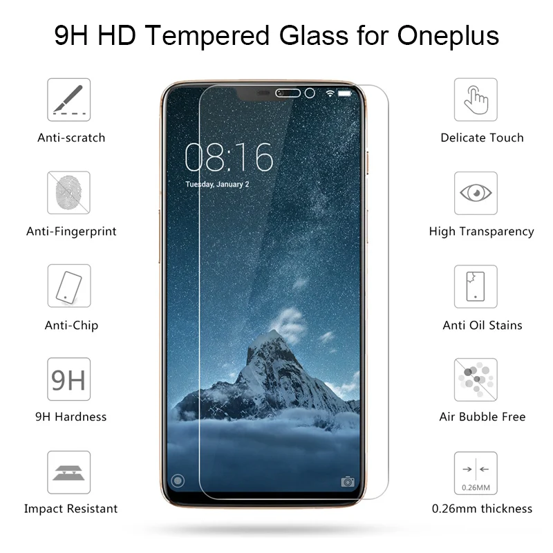 2 шт 9H HD пленка для телефона закаленное стекло Защита экрана Oneplus 7 6T 6 5 T жесткое